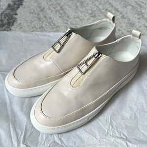 Cream Leather Sneakers with Zipper - Size 37